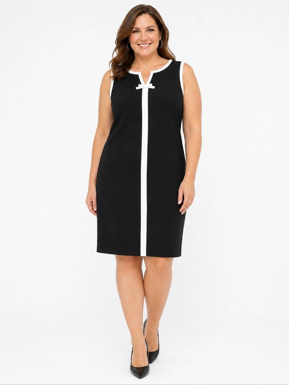 Karl Lagerfeld Paris Black White Bow Trim Shift Dress Size 16